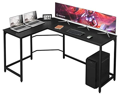 Alecono L shaped Desk Corner Desk Large 156 * 108 * 75CM Sturdy Home office Computer PC Workstation Study Writing Table Easy to Assemble Modern Design, Black