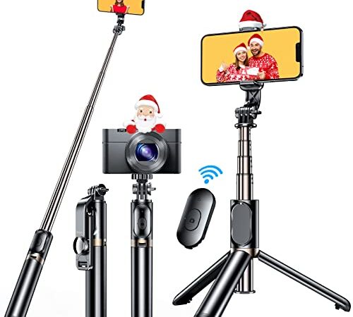 Blukar Selfie Stick, 4 in 1 Extendable Bluetooth Selfie Stick Tripod - 360° Rotation Stable Tripod Stand with Detachable Wireless Remote, Compatible with GoPro, Small Camera and Smartphones(4.7-6.7")