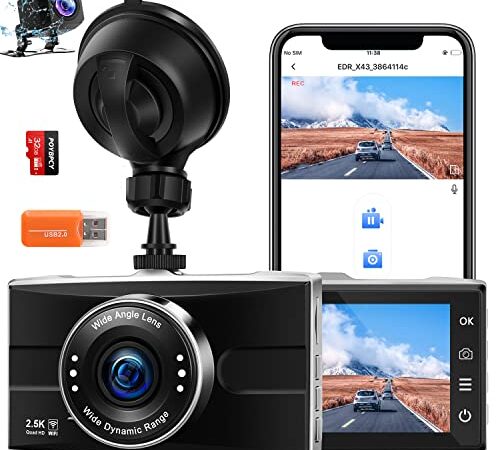 Dash Cam 2.5K Front and Rear Camera 1440P+1080P FHD WiFi Dual Dashcam for Cars Support APP with 32GB SD Card,Metal case,Super Night Vision,WDR,G-sensor,Loop Recording,Park Mode,Support 128GB Max