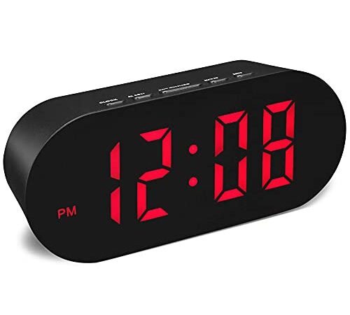FAMICOZY Simple Easy to Use Digital Alarm Clock,Small Compact,Auto Dim at Night and 6 Manual Brightness adjustments,Mains Powered,Crescendo Alarm with Snooze,12/24hr,Black