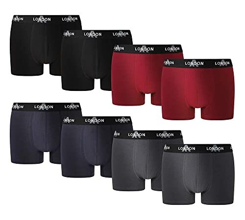 FM London Men's Fitted Boxer Hipsters (8-Pack), Blue (Dark Assorted 03), M