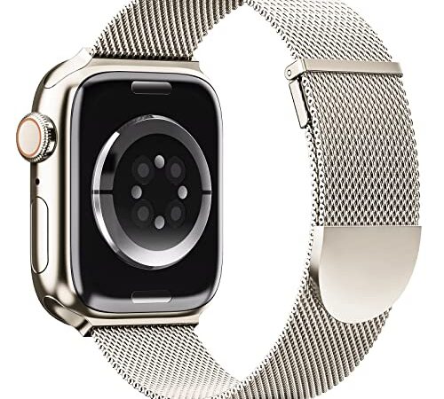 Higgs Upgraded Strap Compatible with Apple Watch Straps 41mm 40mm 38mm Women Men , Dual Magnetic Adjustable Replacement Band for iWatch Series 8 7 6 5 4 3 2 1 SE, Fashion Metal Strap Starlight
