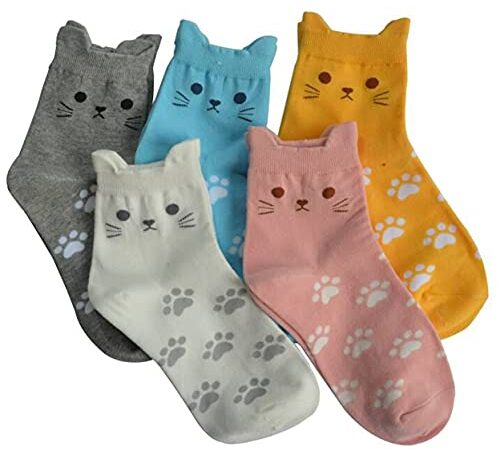 Jeasona 5 Pairs Cat Socks Women 4-7 Cotton Cat Gifts for Cat Lovers Birthday Gifts for Women Mum Her Girlfriend Cat Christmas Gifts for Women
