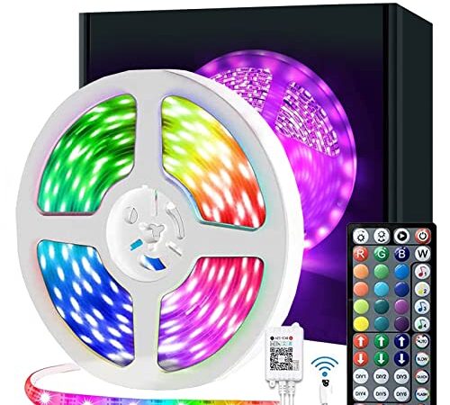 LATKRUU LED Strip Lights with Remote, 15M LED Lights with Bluetooth APP & 44-Keys Remote, Music Sync Colour Changing Mood Led Light Strip RGB Lights 5050 LED Lights for Bedroom Home Party Christmas