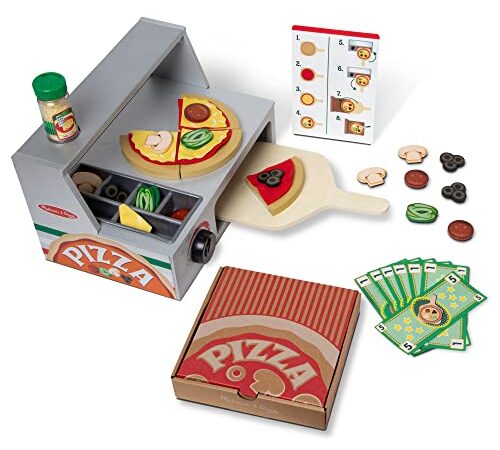 Melissa and Doug Pizza Toy Shop | Wooden Play Food Sets for Children Kitchen Toys for Girls or Boys 3+ | Wooden Food Toys & Play Kitchen Accessories | Wooden Toy Food Set for Kids Kitchen Accessories