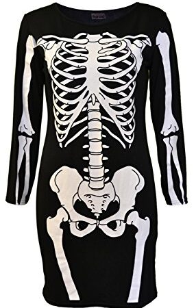 NOROZE Womens Ladies Halloween Skeleton Skull Bone Red Blood Heart Girls Bodycon Costume Novelty Party Dress (12-14, Black Skeleton) by Vitageclothing