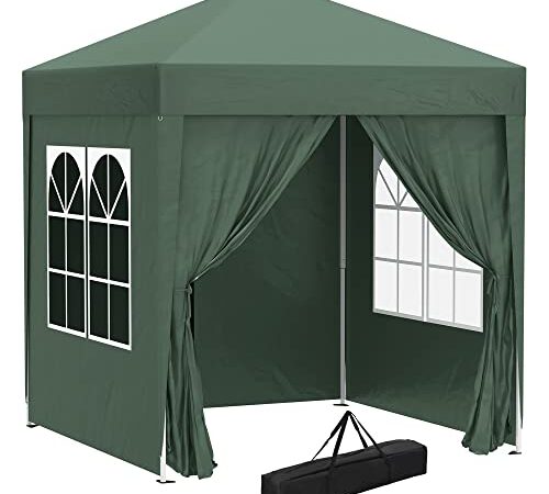 Outsunny 2m x 2m Garden Pop Up Gazebo Marquee Party Tent Wedding Awning Canopy New With free Carrying Case Green + Removable 2 Walls 2 Windows