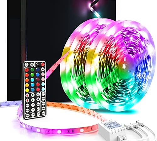 phopollo Led Strip Light, 10m Led Light Strips with 44-Keys Remote, Flexible 5050 RGB Colour Changing Led Lights for Bedroom,Party(5Mx2)
