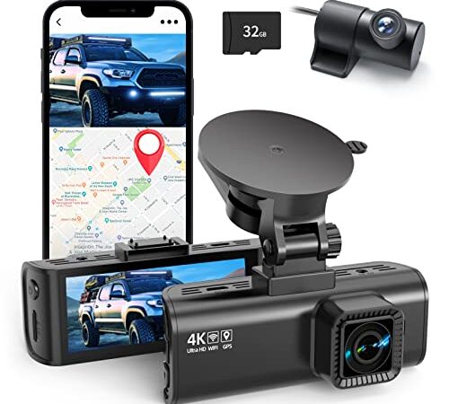 REDTIGER 4K Dash Cam Front Rear Camera Built in WiFi GPS Full HD Dual Dashcam for Car Video Recorder 170 Wide Angle Night Vision WDR G-Sensor Parking Monitor Loop Recording, Free 32GB Card