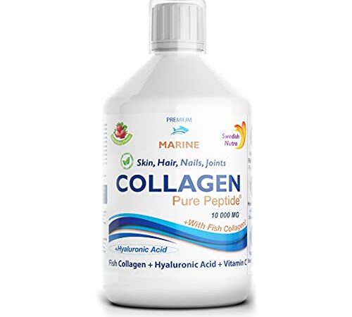 Swedish Nutra Ready to Drink Marine Collagen 10,000Mg Per Serving, Hyaluronic Acid, Healthy Skin, Hair, Nails & Joints, Berry Flavour, Liquid Offers Superior Absorption Than Powder, Pills & Capsules