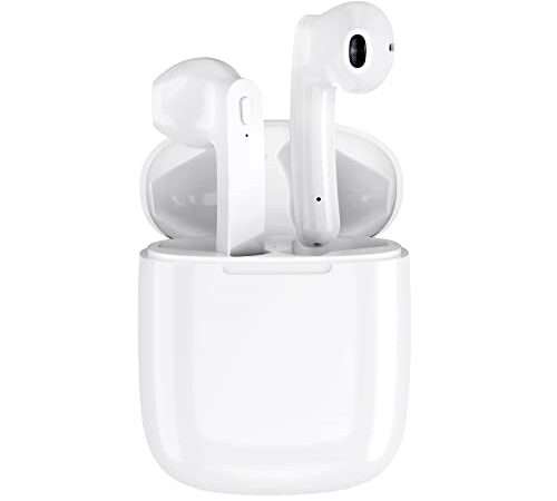 Wireless Earbuds, Bluetooth 5.3 Headphones, HiFi Stereo in-Ear Earphones with 40 Hours Playtime and Type-C Charging Case, Built-in Microphone IPX6 Waterproof Ear buds for Sport and Work (White)