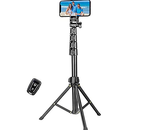 YOTOCversion 1.7 Meter/67 inch Phone Tripod Stand & Bluetooth Selfie Stick Tripod, Cellphone Tripod with Bluetooth Remote, Compatible with iPhone 14/13/12/12 pro/11/11pro/8/7